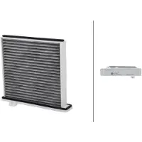 Hella Filtro de habitáculo, filtro de carbón activado, 206 x 215 mm, , compatible con, entre otros, MITSUBISHI PAJERO