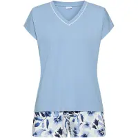 LASCANA Pijama de pantalón corto marino / azul claro / blanco