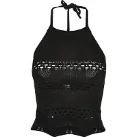 Urban Classics Ladies Short Crochet Knit Neckholder Top Black Talla: XL | Camisetas de Tirantes Outlet | Mujer | Negro