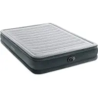 Markenlos Uniqoos Colchón inflable de confort – 152 x 203 x 33 cm, tecnología Fiber-Tech RP, bomba eléctrica integrada de 220–240 V, superficie de descanso suave, capacidad de carga de 272 kg