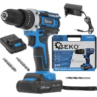 GEKO Taladro/Atornillador de 21V con función de impacto, incluye 2 baterías de 2Ah