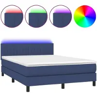 vidaXL Cama con somier y colchón, con iluminación LED azul, 140x190 cm, tapizada en tela