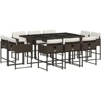 vidaXL Juego de mesa de jardín de 11 piezas con cojines, color marrón, fabricado en ratán sintético
