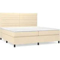 vidaXL Cama con somier y colchón de color crema, 200x200 cm, tapizada en tela