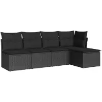 Syfax Set de muebles de jardín 5 pzas y cojines ratán sintético negro