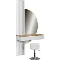 Vicco Tocador Melina Blanco/Roble 100 cm con espejo LED y taburete, Model 58448