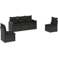 Syfax Set de muebles de jardín 5 pzas y cojines ratán sintético negro