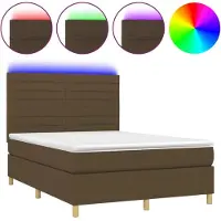 Syfax Cama box spring colchón luces LED tela marrón oscuro 140x200cm