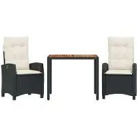 Syfax Set comedor de jardín 3 pzas con cojines ratán sintético negro