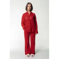 Colourful Rebel Melody Crochet Straight Pants Poppy Red Talla: L | Pantalones Formales Outlet | Mujer | Rojo