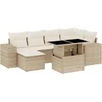 vidaXL Juego de sofá de jardín de 7 piezas con cojines, color beige, de ratán sintético