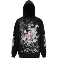 Ed Hardy Sudadera 'Death Or Glory Love' gris / rojo / negro / blanco