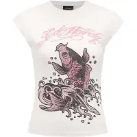 Ed Hardy Camiseta 'Koi Fisch Steinen' rosa / negro / blanco