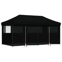 Syfax Tienda de fiesta plegable Pop-Up con 4 paredes laterales negra