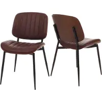 Mendler Juego de 2 sillas para comedor HWC-O44, silla para cocina, tapizada en cuero sintético de alta calidad, , aspecto de madera de nogal, color marrón vintage