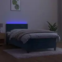 Prolenta Maison Exclusive: Base de cama con somier, colchón y luces LED, color azul oscuro, 100x200 cm, tapizada en terciopelo