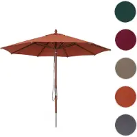 Mendler Parasol de madera para exteriores HWC-C57b, parasol de jardín, poliéster/madera, 14 kg, redondo, diámetro 3 metros, con sistema de cuerda de seguridad, color terracota