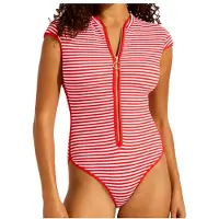 Seafolly - Clubhouse Cap Sleeve Zip Front One Piece - Traje de baño size 34, multicolor