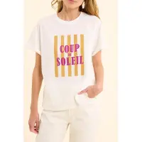 ICODE White T-shirt With Message On Stripes Sunburn Talla: XL | Camisetas de Seda Outlet | Mujer | Blanco