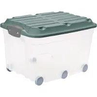 Rotho Caja de almacenamiento Roller 6 con tapa y ruedas, 59,5 x 40 cm, 57 litros, color verde musgo