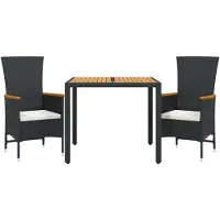 Syfax Set comedor de jardín 3 pzas con cojines ratán sintético negro