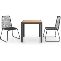 Syfax Set de comedor de jardín de 3 piezas PVC ratán negro y marrón