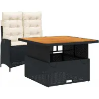 Syfax Set comedor de jardín 2 pzas con cojines ratán sintético negro