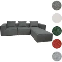 Mendler L-Sofa HWC-O54, sofá modular para sala de estar con otomana, extensible a la derecha o a la izquierda, tapizado en tela, dimensiones 63x270x190 cm, color gris oscuro