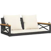 vidaXL Silla colgante con cojín, color negro, 109x62x40 cm, fabricada en polirratán
