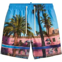 Superdry para hombre. M3010233A Bañador con estampado fotográfico en material reciclado azul (L), Beachwear, Sostenible, Poliéster reciclado