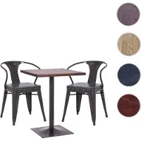 Mendler Conjunto que incluye: 1 mesa bistró, 2 sillas para comedor, modelo HWC-H10d. Sillas y mesa tipo cocina/restaurante, color gris y negro, mesa de color marrón oscuro