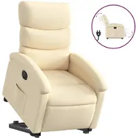 vidaXL Sillón reclinable eléctrico con ayuda para levantarse, color crema, tapizado en tela