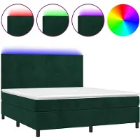 vidaXL Cama con somier y colchón, con iluminación LED, color verde oscuro, 180x200 cm, tapizada en terciopelo