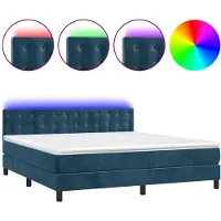 vidaXL Cama con somier y colchón, con iluminación LED, color azul oscuro, 180x200 cm, tapizada en terciopelo