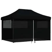 vidaXL Tienda de campaña plegable tipo pop-up para fiestas, con 4 paneles laterales, color negro