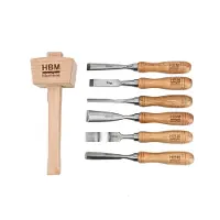 HBM juego de cinceles, juego de formones, mazo de madera, 220 mm 7 piezas