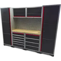HBM Sistema de taller modular de lujo profesional, 9 piezas, negro rojo