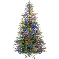 Costway , árbol de Navidad artificial de 210 cm, con iluminación, 300 luces LED multicolores, 11 modos, 678 ramas de material PE, árbol de Navidad para oficina, color verde
