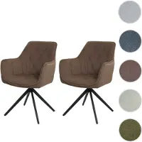 Mendler Juego de 2 sillas de comedor HWC-L80, sillas de cocina, sillas tapizadas, con reposabrazos, giratorias, de metal y tela/textil, color marrón