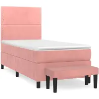 Syfax Cama box spring con colchón terciopelo rosa 90x200 cm