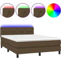 Syfax Cama box spring colchón luces LED tela marrón oscuro 140x200cm