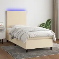 Prolenta Maison Exclusive: Base de cama con somier, colchón y luces LED, color crema, 90x190 cm, material: textil