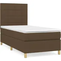 Syfax Cama con somier y colchón, color marrón oscuro, 80x200 cm, tapizada en tela