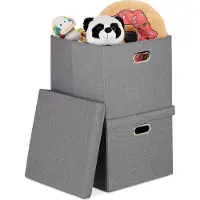 Relaxdays 4 cajas de almacenamiento, cajas organizadoras plegables con tapa, de 51 litros cada una, cajas plegables cuadradas, de 34 x 43 x 43 cm, cajas de tela, color gris