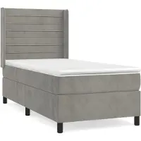 Syfax Cama box spring con colchón terciopelo gris claro 90x190 cm