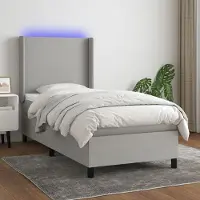 Prolenta Maison Exclusive: Base de cama con somier, colchón y luz LED, color gris claro, 90x200 cm, material: textil