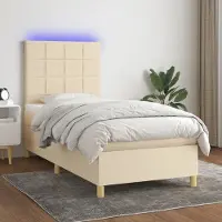 Prolenta Maison Exclusive: Base de cama con somier, colchón y luces LED, color crema, 100x200 cm, material: textil
