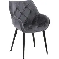 CLP Silla Tanna, tapizada en terciopelo. Silla acolchada, ideal para comedor, con protectores para el suelo. Color: gris oscuro