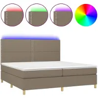 Syfax Cama box spring colchón y luces LED tela gris taupe 200x200 cm