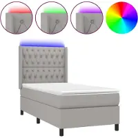 Syfax Cama box spring colchón y luces LED tela gris claro 100x200 cm